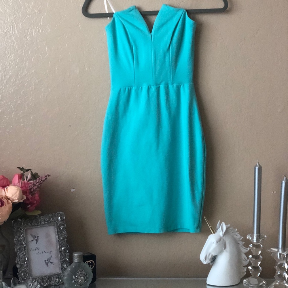 Strapless turquoise dress